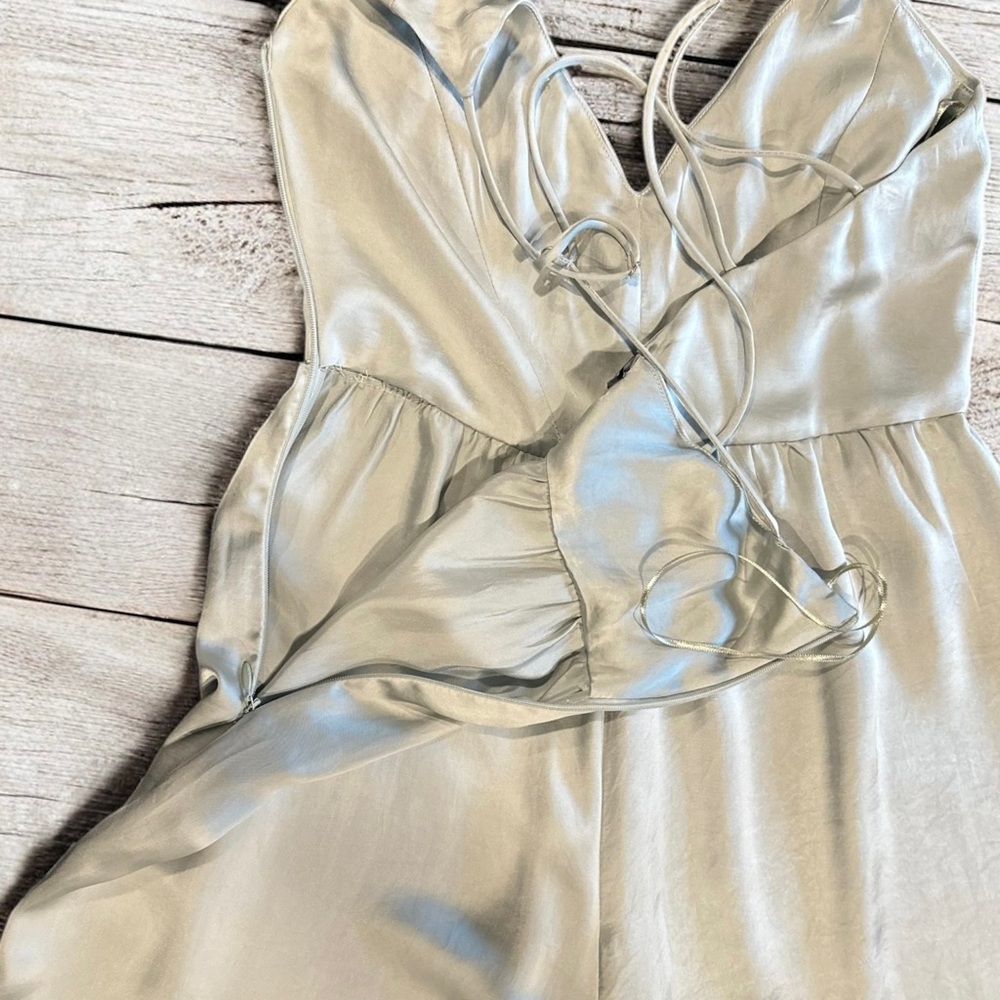 ZARA Women’s Mint Green Wide Leg Satin Jumpsuit ~ Size M - Picture 10 of 15